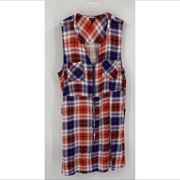 Torrid Challis mini Zip-Front Shirt Dress navy blue red white check plaid 4X 26 - Picture 2 of 5